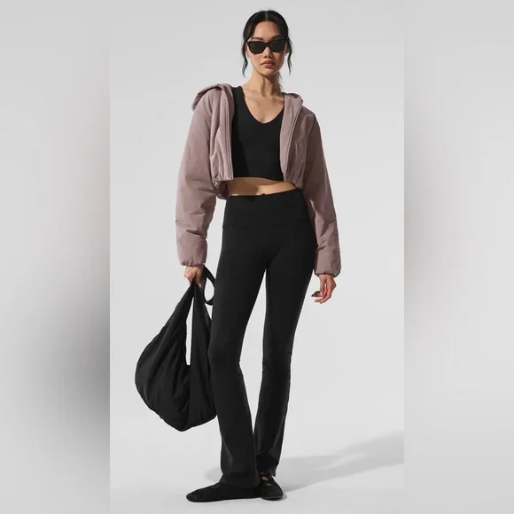 ALO Yoga NWT Cropped Mountain Peak Full Zip hoodie Jacket Mushroom Color Size L